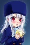  bad_id bad_pixiv_id blue_hat breath cup fate/zero fate_(series) hat illyasviel_von_einzbern long_hair red_eyes sab333 solo white_hair 