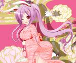  alternate_hairstyle animal_ears bad_id bad_pixiv_id bunny bunny_ears chimunge hair_ornament japanese_clothes kimono long_hair one_eye_closed ponytail purple_eyes purple_hair reisen_udongein_inaba solo touhou very_long_hair 