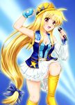  alternate_costume arm_up bare_shoulders blush boots bow breasts cleavage diesel-turbo dress fate_testarossa fingerless_gloves gloves hair_bow hat hat_bow idol kouhaku_uta_gassen long_hair looking_at_viewer low-tied_long_hair lyrical_nanoha mahou_shoujo_lyrical_nanoha_strikers md5_mismatch microphone mizuki_nana music open_mouth seiyuu_connection sidelocks singing small_breasts solo very_long_hair 