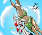  &hearts; &lt;3 animal_ears anthro breasts brown brown_fur cleavage clothed clothing couple duo female final_fantasy fur grey grey_fur hair hand_on_hip jf_goyez lagomorph male mammal moogle navel one_eye_closed rabbit red_eyes scar size_difference skimpy topless video_games viera white_hair wings yellow_eyes 