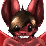  black_sclera brown_hair fangs fur grin hair jf_goyez male mammal nude plain_background rape_face red red_eyes red_fur solo white_background wings 