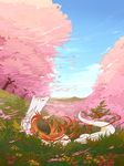  animal bad_id bad_pixiv_id cloud day fire flower grass highres mountain no_humans ookami_(game) petals scenery sky solo tattoo toshiyu_(10shi_yu) tree weapon wolf 