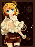  bad_id bad_pixiv_id blonde_hair blue_eyes blush bow crown gloves hair_bow headphones highres kagamine_rin solo temari_(deae) vocaloid 