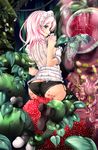  bad_id bad_pixiv_id black_legwear black_panties blush boots chirashi_(so) egg garters gloves green_eyes headdress long_hair looking_back monster original panties pink_hair plant roe saliva saliva_trail see-through sitting solo tentacles thighhighs underwear wet wet_clothes 