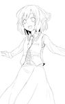  dabadhi fangs greyscale hair_ribbon highres lineart monochrome necktie ribbon rumia simple_background smile solo touhou 