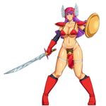  ameoto breasts chunsoft dragon_quest dragon_quest_iii enix highres large_breasts purple_hair soldier_(dq3) solo sword weapon 