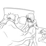  1girl after_sex ass bags_under_eyes bare_shoulders bed blanket blush breasts clothes greyscale k2shh kamijou_touma misaka_worst monochrome pillow short_hair sleeping small_breasts to_aru_majutsu_no_index 