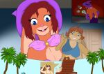 absurd_res anthro clothing female group hi_res laboratory_equipment laboratory_glassware lagomorph leporid macro magic_user mammal micro palm_tree petri_dish plant rabbit scientific_instrument scientist size_tiering swimwear tree trio witch zerosonicdrive