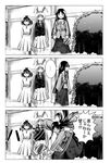  4koma angry animal_ears bomber_grape bow bunny_ears carrot carrot_necklace comic debris dress gift greyscale highres hole houraisan_kaguya inaba_tewi jewelry long_hair monochrome multiple_girls necklace pantyhose pendant ragequit rebar recurring_image reisen_udongein_inaba skirt throwing touhou translated 