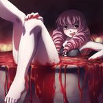  barefoot bath bath_of_blood bathing bikini bikini_top black_bikini blood breasts drill_hair duplicate feet halloween kamifish katawa_shoujo legs licking_lips medium_breasts mikado_shiina nail_polish pink_hair red_nails solo swimsuit tongue tongue_out yellow_eyes 