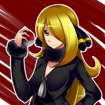  bad_id bad_pixiv_id blonde_hair breasts cleavage hair_ornament hair_over_one_eye holding holding_poke_ball long_hair medium_breasts pako_(moto_paco) poke_ball poke_ball_(generic) pokemon pokemon_(game) pokemon_dppt shirona_(pokemon) solo yellow_eyes 