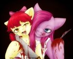  apple_bloom_(mlp) applebloom_(mlp) apron blood blue_eyes bow couple cupcakes_(mlp_fanfic) equine female friendship_is_magic fur gore hair horse knife lesbian looking_at_viewer mammal masochism motch my_little_pony open_mouth pink_fur pink_hair pinkamena_(mlp) pinkie_pie_(mlp) pony psycho red_hair scalpel seductive smile 