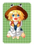  blonde_hair blue_hair colorized hat highres moriya_suwako nora_wanko open_mouth solo touhou 