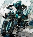  demizu_posuka ground_vehicle kamen_rider kamen_rider_fourze_(series) kamen_rider_meteor male_focus motor_vehicle motorcycle riding solo 
