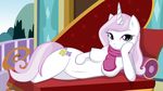  cutie_mark equine female feral fleur_de_lis_(mlp) friendship_is_magic horn looking_at_viewer mammal my_little_pony nude pinup pose scarf solo unicorn whitmaverick 