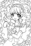  dress greyscale heart highres lineart monochrome original smile solo stuffed_animal stuffed_bunny stuffed_toy yukiko_haotome 