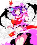  ascot chestnut_mouth dragon fang fingernails hat hat_ribbon heart highres midriff navel purple_hair red_eyes remilia_scarlet ribbon short_hair skirt solo sw tears touhou wings wrist_cuffs 