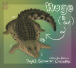2022 ambiguous_gender black_eyes crocodile crocodilian crocodylid digital_media_(artwork) digital_painting_(artwork) directional_arrow english_text feral full-length_portrait gradient_background green_body green_scales handwritten_text hi_res jaspering lying on_front portrait reptile saltwater_crocodile scales scalie simple_background snout solo species_name tail teeth text white_text