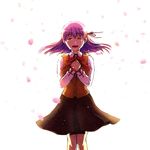  ^_^ bad_id bad_pixiv_id closed_eyes fate/stay_night fate_(series) hair_ribbon homurahara_academy_uniform long_hair matou_sakura petals piao-hai purple_hair ribbon school_uniform solo tears 