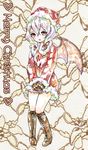  bad_id bad_pixiv_id bat_wings blush boots clariate cross-laced_footwear gloves hat heart lace-up_boots merry_christmas remilia_scarlet santa_costume solo tears touhou v_arms wings 