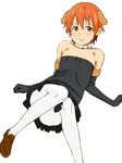  animal_ears bad_id bad_pixiv_id bare_shoulders blush chikuishi collar dog_ears flat_chest highres inami_mahiru long_legs orange_eyes orange_hair pantyhose short_hair simple_background smile solo white_background white_legwear working!! 