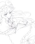  absurdres book cloak hat highres lineart long_hair moketa monochrome patchouli_knowledge solo touhou 