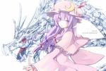 capelet crescent dragon hat long_hair patchouli_knowledge purple_eyes purple_hair shiroshi_(denpa_eshidan) solo touhou upper_body very_long_hair 