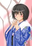  amagami black_hair blush brown_eyes hands_clasped japanese_clothes kimono md5_mismatch murasaki_iro nanasaki_ai own_hands_together short_hair solo 