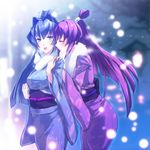  bad_id bad_pixiv_id blue_eyes blue_hair closed_eyes fur incest japanese_clothes kimono koubuin_yuuhi mitsurugi_meiya multiple_girls muvluv muvluv_alternative ponytail purple_hair risutan scarf siblings sisters snow tree yuri 