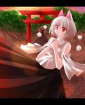  animal_ears bad_id bad_pixiv_id hands_on_own_chest hat highres inubashiri_momiji letterboxed red_eyes shimeji_hachi short_hair silver_hair solo tokin_hat touhou wolf_ears 