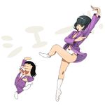  1girl black_hair bow bow_panties brown_eyes buck_teeth chanpii flat_chest genderswap hands iyami no_bra no_shoes osomatsu-kun panties sheeeh! socks underwear white_panties 