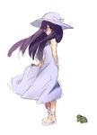  casual dress frog hair_over_one_eye hat ikezawa_hanako katawa_shoujo long_hair purple_hair solo sun_hat sundress weee_(raemz) wind 