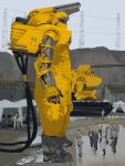  alternate_design alternate_universe armor biopunk black_necktie blue_visor boots cable caterpillar_tracks child construction_site construction_worker cyborg earth_federation excavator exoskeleton fog from_side grey_sky guncannon gundam guntank hard_hat helmet highres industrial jumpsuit lab_coat ladder machinery mecha mecha_focus mobile_suit monitor motor_vehicle necktie outdoors painting_(medium) piston power_lines radio_antenna rintaro_komori robot scaffolding science_fiction shoulder_cannon size_difference sky suit tent traditional_media transmission_tower white_jumpsuit yellow_armor yellow_jumpsuit 