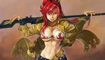  anti-materiel_rifle belt bikini_top breasts cleavage coat derivative_work gun large_breasts long_hair midriff navel over_shoulder overcoat ponytail red_hair rifle satoshi1923 scarf sniper_rifle solo tengen_toppa_gurren_lagann toned underboob weapon weapon_over_shoulder yoko_littner 