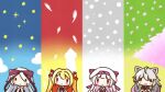  4girls animal_ears astralair_no_shiroki_towa blonde_hair cat_ears chibi chibi_only favorite_(company) grey_hair hat heimwelt highres hoshizora_no_memoria irotoridori_no_sekai kuro_(sakura_moyu) lighthouse mare_s._ephemeral multiple_girls nikaidou_shinku red_eyes red_ribbon ribbon sakura_moyu snow star_(sky) white_hair yuuki_(astralair_no_shiroki_towa) 
