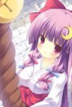  alternate_costume blush breasts crescent crescent_hair_ornament hair_ornament japanese_clothes jitome large_breasts miko patchouli_knowledge purple_eyes purple_hair smile solo touhou yamcha_(cocololi) 