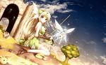  akkijin anklet arch bad_id bad_pixiv_id blonde_hair bow bridal_gauntlets cloud column faerie_(seiken_densetsu_3) fairy fairy_wings forehead_jewel giant_tree hair_bow hair_ribbon helmet jewelry long_hair low-tied_long_hair mana_holyland mana_tree minigirl multiple_girls night night_sky pauldron_removed pauldrons pillar rabite ribbon riesz seiken_densetsu seiken_densetsu_3 shoes sky star_(sky) starry_sky tree very_long_hair winged_helmet wings 