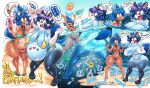 anthro blue_hair bodily_fluids clothing cum cum_from_pussy cum_in_pussy cum_inside cum_on_water dialogue duo english_text female flat_belly footwear generation_5_pokemon genital_fluids hair hi_res minatsu_(boredomtool) nintendo oshawott perroazul pokemon pokemon_(species) pregnant sandals sea shocked shoes swimming swimwear text unpregnation wardrobe_malfunction water