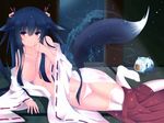 animal_ears blush japanese_clothes long_hair miko night original panties red_eyes second_heaven tail thighhighs underwear 