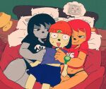 bed black_eyes black_hair bovid canid canine caprine clothed clothing female furniture grabbing grey_body grey_skin hair horn lammy_lamb male mammal nervous orange_body orange_skin parappa parappa_the_rapper playstation rammy rammy_lamb red_hair sheep sony_corporation sony_interactive_entertainment spinarooz um_jammer_lammy wristwear