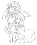  :o dress erino furude_rika higurashi_no_naku_koro_ni houjou_satoko hug lineart long_hair monochrome multiple_girls ribbon sailor_dress short_hair skirt suspenders 