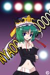  alphes_(style) bare_shoulders blue_eyes choker contemporary green_hair hat kaoru_(gensou_yuugen-an) m-1_grand_prix navel parody shiki_eiki short_hair solo strapless style_parody touhou upper_body 