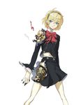  aegis_(persona) android blonde_hair blue_eyes makacoon persona persona_3 robot_joints school_uniform skirt solo torn_clothes 
