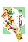  chinese_clothes dragon_kid green_eyes green_hair hat huang_baoling one_eye_closed sakekan short_hair solo staff superhero tiger_&amp;_bunny 