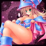  1girl artist_request blonde_hair boots dark_magician_girl duel_monster green_eyes hat highres jewelry large_breast long_hair necklace no_panties skirt skirt_lift skirt_up solo yu-gi-oh! yuu-gi-ou_duel_monsters 