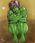  &hearts; &lt;3 34san blue_eyes breasts crouching female green_skin hair looking_at_viewer muscles muscular_female not_furry nude orc pink_hair pointy_ears tusks video_games warcraft world_of_warcraft 
