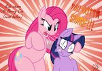  angry badgerben cutie_mark dialog dialogue equine female friendship_is_magic horn horse mammal my_little_pony pinkamena_(mlp) pinkie_pie_(mlp) pony signature text thick_thighs twilight_sparkle_(mlp) unicorn yelling 