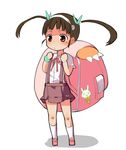  backpack bag bakemonogatari brown_eyes brown_hair chibi comcom hachikuji_mayoi long_hair monogatari_(series) solo twintails 