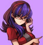  brown_eyes brown_hair copyright_request glasses hairband highres multicolored_hair purple_hair short_hair signomi solo 