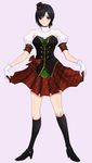  1girl black_hair black_legwear black_shoes black_socks blush breasts brown_eyes clothed cyborg_ham cyborg_hum dress female footwear gloves hat highres love_plus plaid ribbon shoes short_hair simple_background smile socks solo standing takane_manaka tartan top_hat 